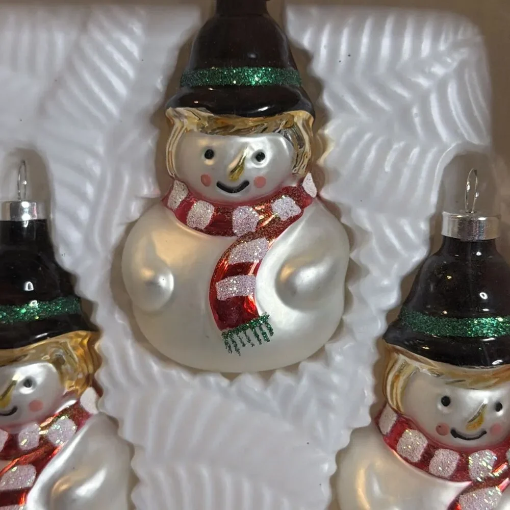 Vintage Roly Poly Snowman Glass Christmas Ornaments 3
